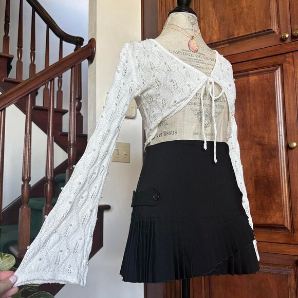 Altard State Brand New with Tags White Crop Cardigan Pearls Lace Bell Sleeve - Picture 3 of 8